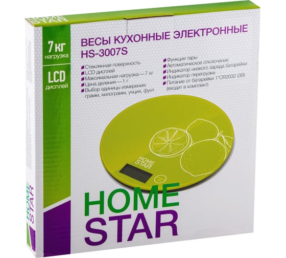 Кухонные электронные весы Homestar HS-3007S, 7 кг, лайм 00 3043
