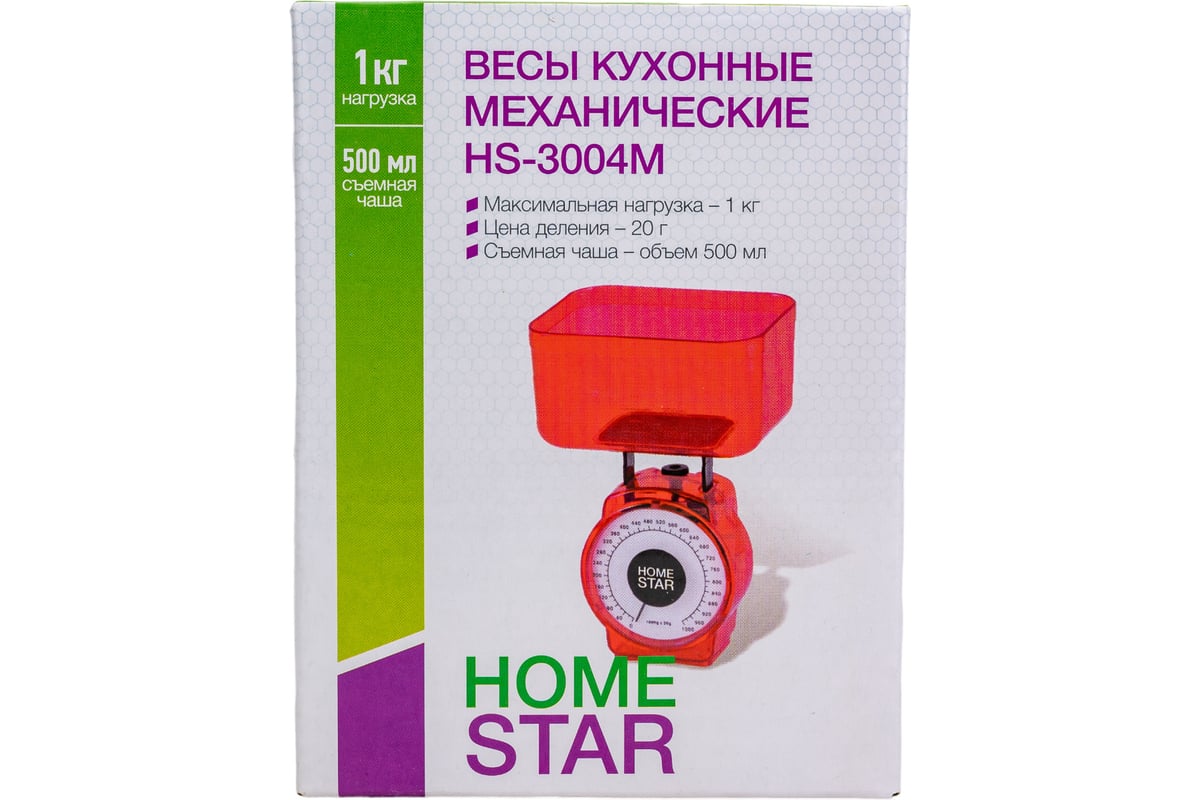 Кухонные механические весы HomeStar HS-3004М, 1 кг, цвет зеленый 002796 -  выгодная цена, отзывы, характеристики, фото - купить в Москве и РФ