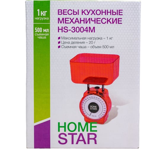 Кухонные механические весы HomeStar HS-3004М, 1 кг, цвет зеленый 002796