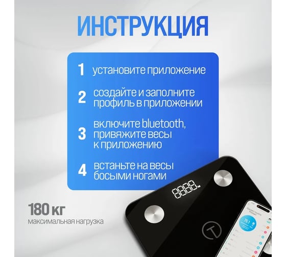 Весы напольные электронные TITAN electronics 07, 14 показателей, до 180 кг EKTIE007BLACK