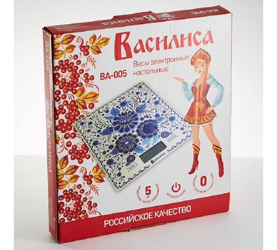 Настольные электронные весы ВАСИЛИСА ВА-005 Гжель : 5 кг, стекло 0R-00001814