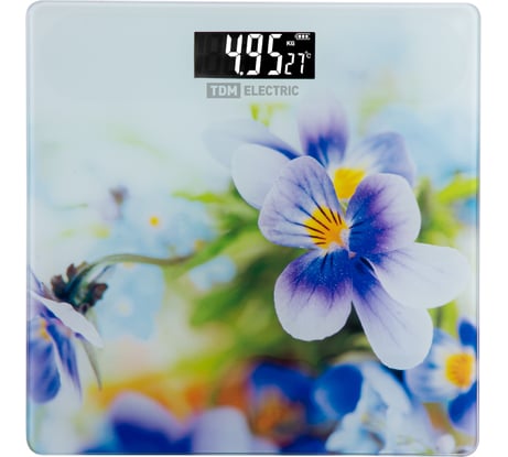 Электронные напольные весы TDM ELECTRIC Фиалки, стекло, деление 0,01 кг, макс. 180 кг, 28х28 см SQ4012-0003