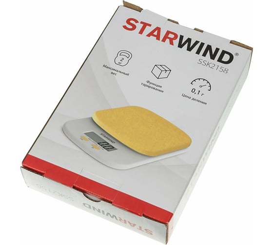 Кухонные электронные весы Starwind до 2 кг, 2хААА, оранжевые SSK2158