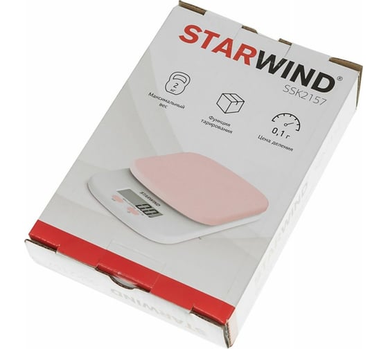 Кухонные электронные весы Starwind до 2 кг, 2хААА, розовые SSK2157
