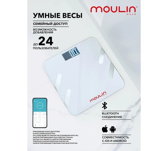 Электронные напольные весы белые Moulinvilla Moulin Villa MV SC-001 W