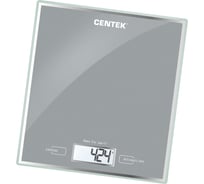 Кухонные весы Centek CT-2462 серебристый, электронные, стеклянные, LCD, 190x200 мм, max 5 кг, шаг 1 г CT-2462 Silver