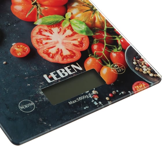 Кухонные электронные весы LEBEN стекло с дизайном, прямоуг., макс. нагр. 5 кг (точн. измер. 1 гр) 268-047