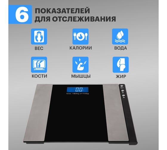 Напольные электронные весы с диагностикой REXANT smart life до 180 кг, черные 17-1202