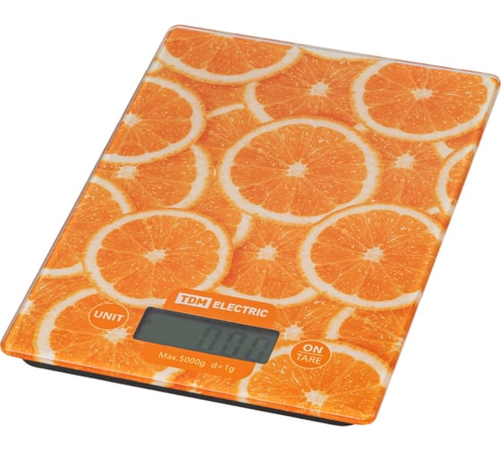 Электронные кухонные весы TDM ELECTRIC  "Апельсины", стекло, деление 1 г, максимальная нагрузка 5 кг SQ4025-0003