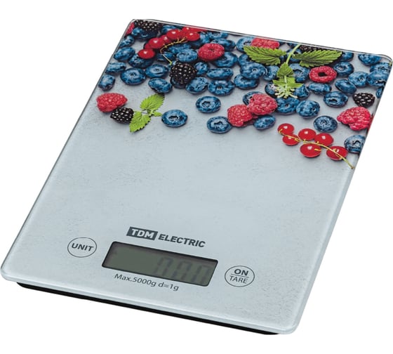 Электронные кухонные весы TDM ELECTRIC "Ягоды", стекло, деление 1 г, максимальная нагрузка 5 кг SQ4025-0002