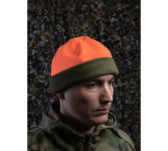 Сигнальная шапка Фабрика ЗОНТ ЕГЕРЬ, флис олива, верх однотонный, оранжевый dad120004