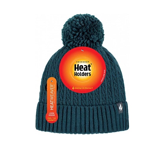 Женская термошапка Heat Holders ELLERY с отворотом и помпоном, teal BSHH934OSTEL