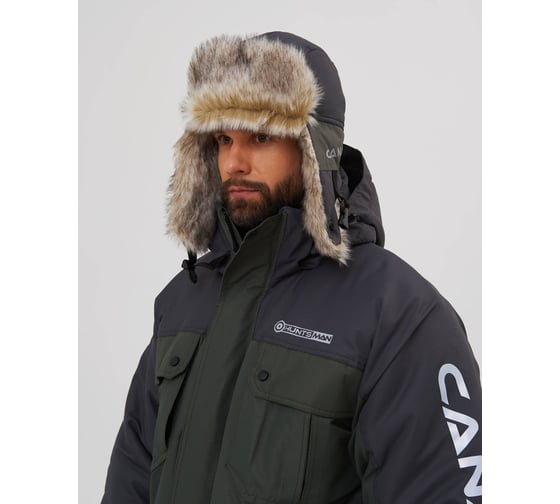 Зимняя шапка-ушанка Huntsman Канада ткань Оксланд, цвет Хаки/Графит НФ-000002606/58-60