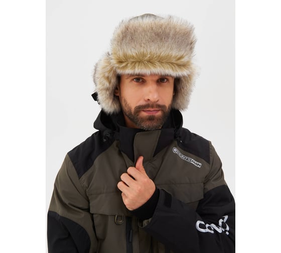 Зимняя шапка-ушанка Huntsman Горка-Люкс ткань Исландия, цвет Хаки, НФ-000005038/58-60 1