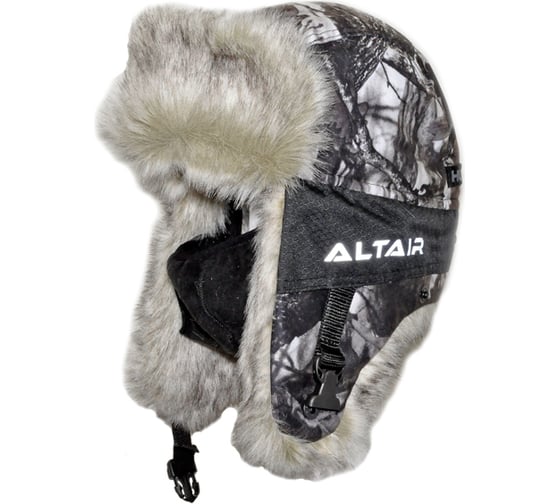 Зимняя шапка-ушанка Huntsman Альтаир с маской, ткань Alova, цвет Белый лес, ветки НФ-000004624/58-60 1