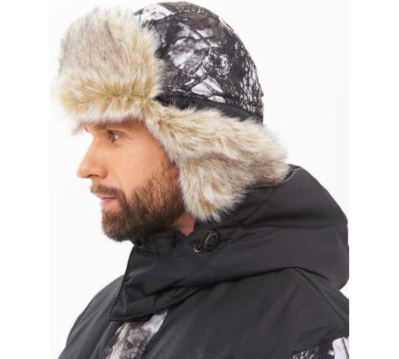 Зимняя шапка-ушанка Huntsman Альтаир с маской, ткань Alova, цвет Белый лес, ветки НФ-000004624/58-60