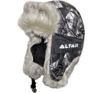 Зимняя шапка-ушанка Huntsman Альтаир с маской ткань Alova, цвет Белый лес, ветки НФ-000004623/56-58