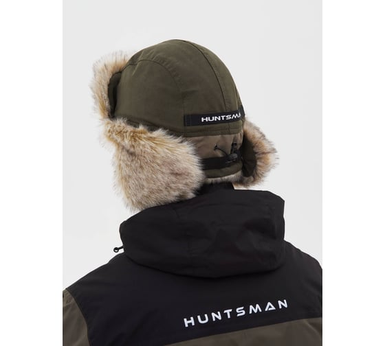Зимняя шапка-ушанка Huntsman Горка-Люкс ткань Исландия, цвет Хаки, НФ-000005037/56-58