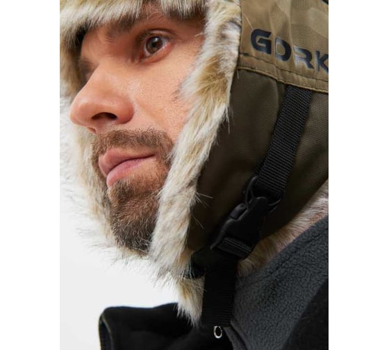 Зимняя шапка-ушанка Huntsman Горка-Люкс ткань Breathable Camo, цвет Хаки, НФ-000005041/56-58
