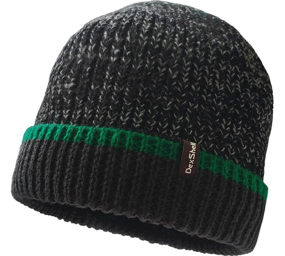 Водонепроницаемая шапка DexShell Cuffed Beanie, DH353GRN черная с зеленой полоской, размер L/XL, DH353GRNLXL 1