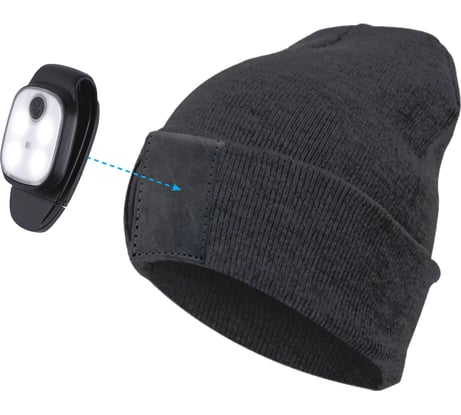 Шапка со съемным фонарём-клипсой для крепления КОСМОС KOCHat2_black