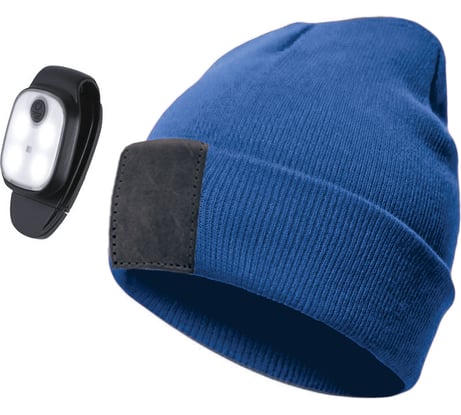 Шапка со съемным фонарём-клипсой для крепления синяя КОСМОС KOCHat_b