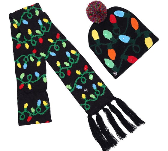 Новогодний вязаный набор ZDK шапка+шарф, черный setHatScarf01