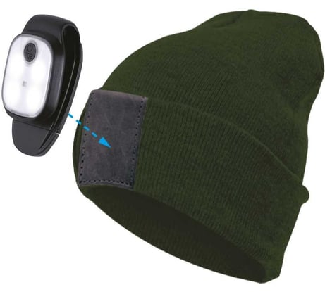 Шапка с фонарем КОСМОС хаки, фонарь-клипса съемный KOCHat2_g
