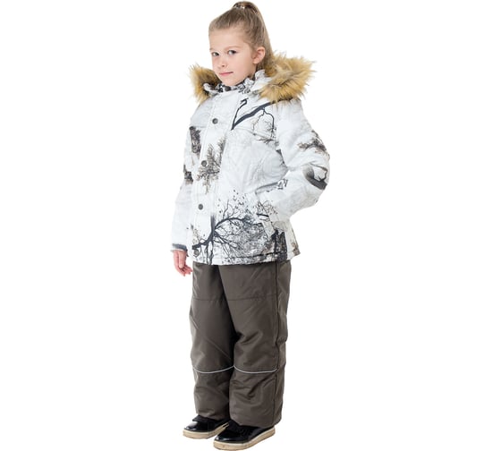Зимний детский костюм HUNTSMAN Умка Белый Лес (кусты)/Хаки Cats eye, НФ-00000229/26-28/104-110