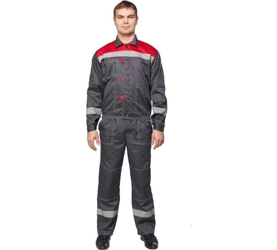 Рабочий летний мужской костюм ООО Комус л20-кпк серый/красный, размер 68-70, рост 182-188 1903829 1
