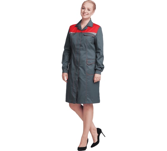 Женский халат ГК Спецобъединение КМ-10 ЛЮКС серый-красный Хал 546/ 88/182 1