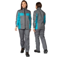 Костюм женский Прабо " Бренд 1" 2020 с удлиненной курткой серый/бирюза р-р 52-54/170-176 40575