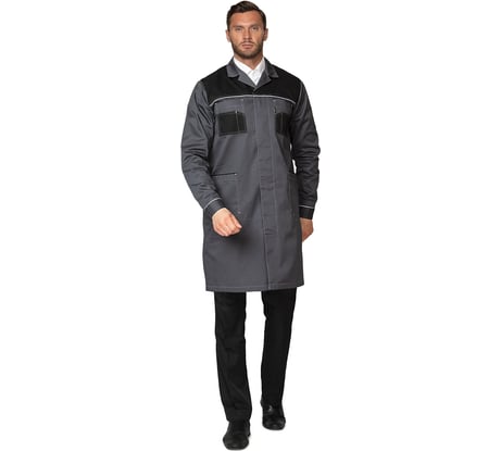 Халат ИТР мужской Прабо "Бренд 2020" серый/черный, размер 60-62, рост 182-188 41733