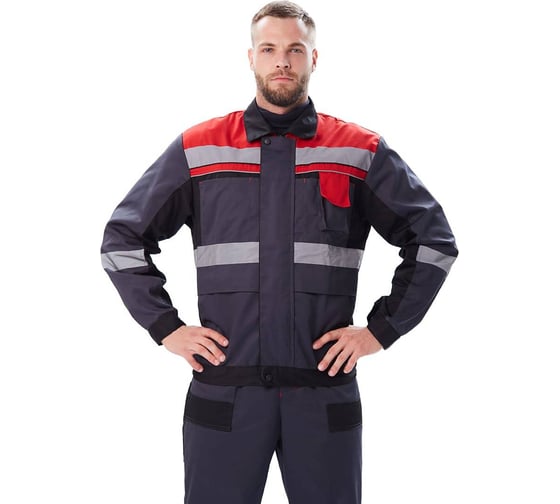 Мужской костюм Урсу.с "Виватный" летний с полукомбинезоном т.серый/черный/красный ; 52-54, 170-176 КОС449-312 1