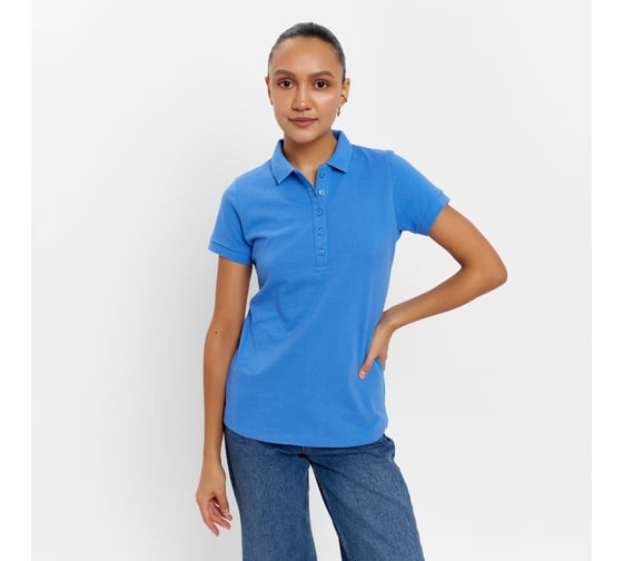 Футболка-поло женская MINAKU Basic line васильковый, р-р 48 9321329
