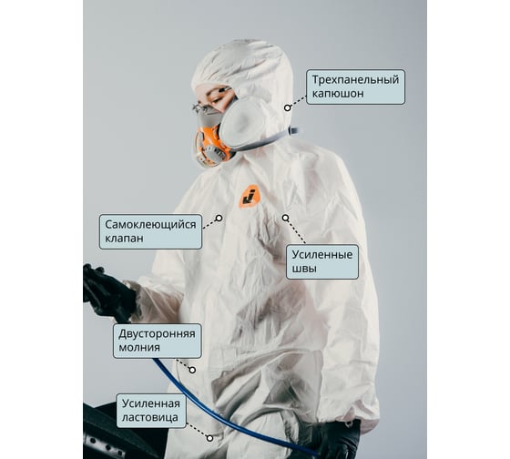 Комбинезон химзащиты Jeta Safety с дышащей спиной из SMS, плотн.65 г/м², разм.XXL/54-56, JPC-65-XXL