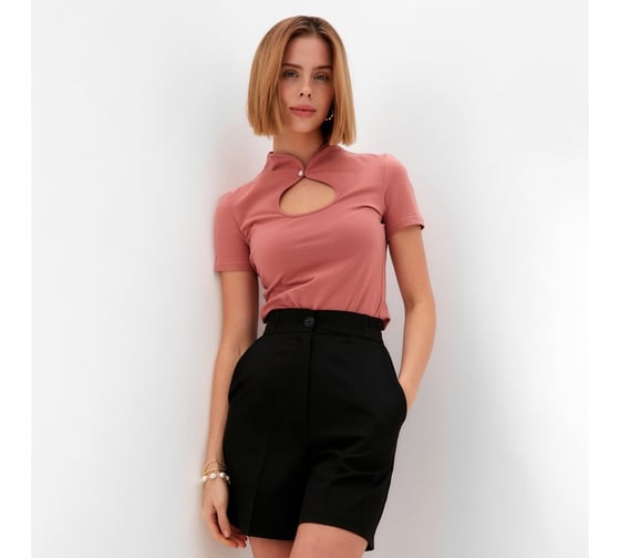 Футболка женская MINAKU с вырезом Basic line, пыльная роза, р-р 40 9365230