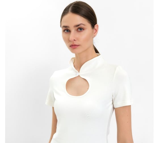 Футболка женская MINAKU с вырезом Basic line, экрю, р-р 40 9365226