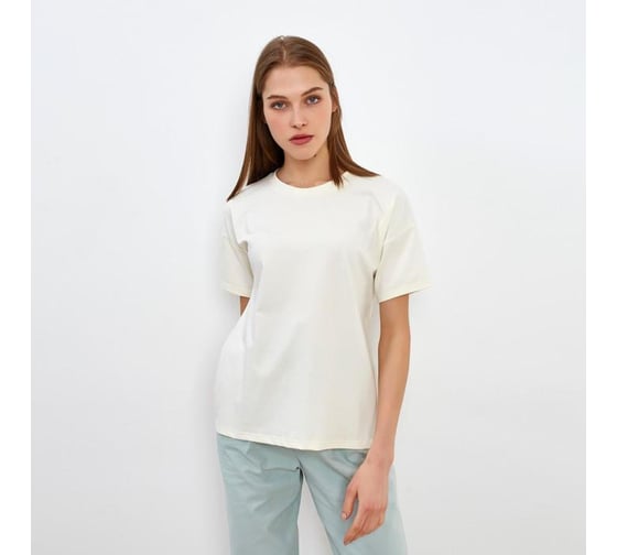 Однотонная женская футболка MINAKU Basic line цвет экрю, р-р 50 5114012 1