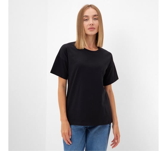 Однотонная женская футболка MINAKU Basic line цвет чёрный, р-р 54 5114007