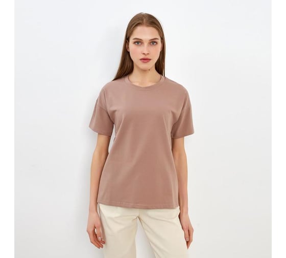 Однотонная женская футболка MINAKU Basic line цвет коричневый, р-р 54 5114035