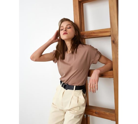 Однотонная женская футболка MINAKU Basic line цвет коричневый, р-р 54 5114035