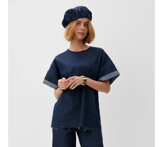 Женская футболка MINAKU оверсайз : Jeans Collection цвет синий, р-р 50 9882505 1