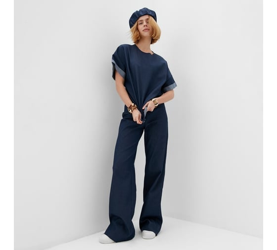 Женская футболка MINAKU оверсайз : Jeans Collection цвет синий, р-р 50 9882505