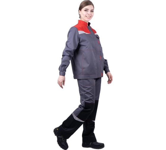 Женский костюм ГК Спецобъединение КМ-10 ЛЮКС от механических воздействий и ОПЗ (куртка, брюки), серый/красный/черный (8 Кос 066/88/182 1