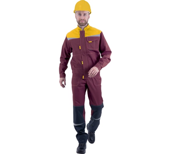 Мужской костюм ГК Спецобъединение КМ-10 ЛЮКС от механических воздействий и ОПЗ (куртка, полукомбинезон), бордовый/жёлты Кос 032/128/182 1