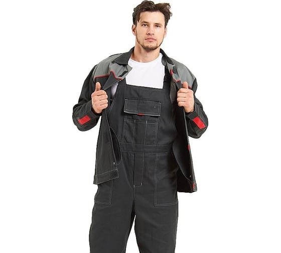 Костюм мужской летний с полукомбинезоном URSUS "Фаворит" ткань Саржа, 100% хлопок, серый со светло-серым КОС106-САРЖА/56-58, 182-188 1