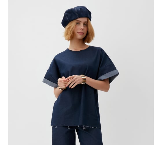 Футболка женская MINAKU оверсайз Jeans Collection цвет синий, размер 42 9882501 1
