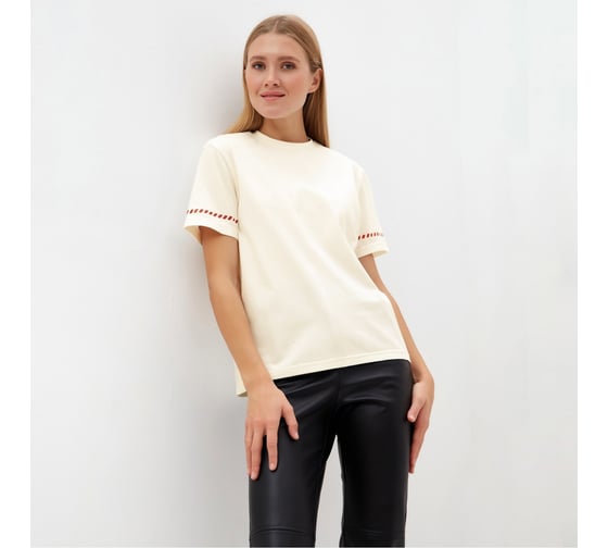 Футболка женская с красным кантом MINAKU Basic line цвет молочный, размер 52 10074442