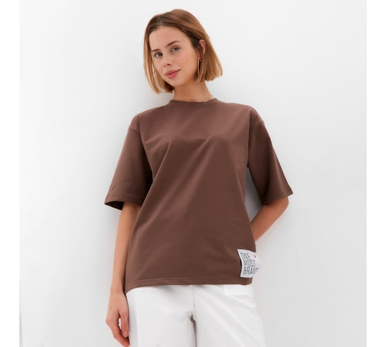 Футболка женская MINAKU однотонная One Most Brand цвет коричневый, размер 50 10362243
